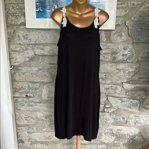 VENUS Black Dress with White Lace Straps